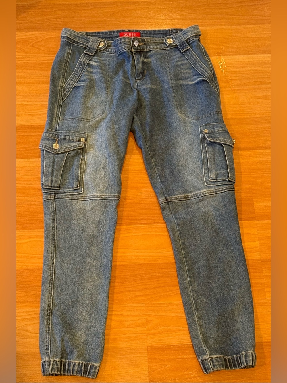 GUESS Eco Cadet Cargo Jeans Women’s Tag Size 29x29 Elastic Ankle Cuffs Stretchy